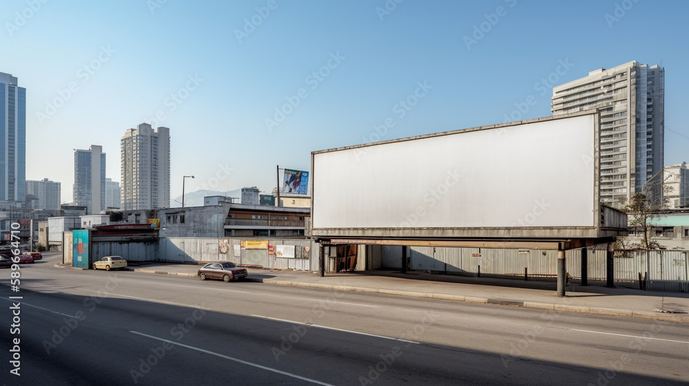 Empty Urban Canvas: Blank Billboard Awaiting Advertisement, City Environment, Potential for Creative Messaging, Unleash Your Brand in the Concrete Jungle