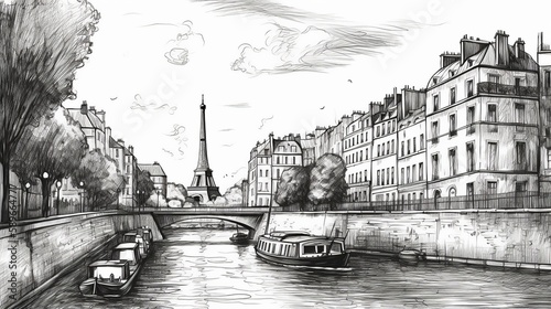 Fototapeta Naklejka Na Ścianę i Meble -  Drawing Sketch Paris Generative AI