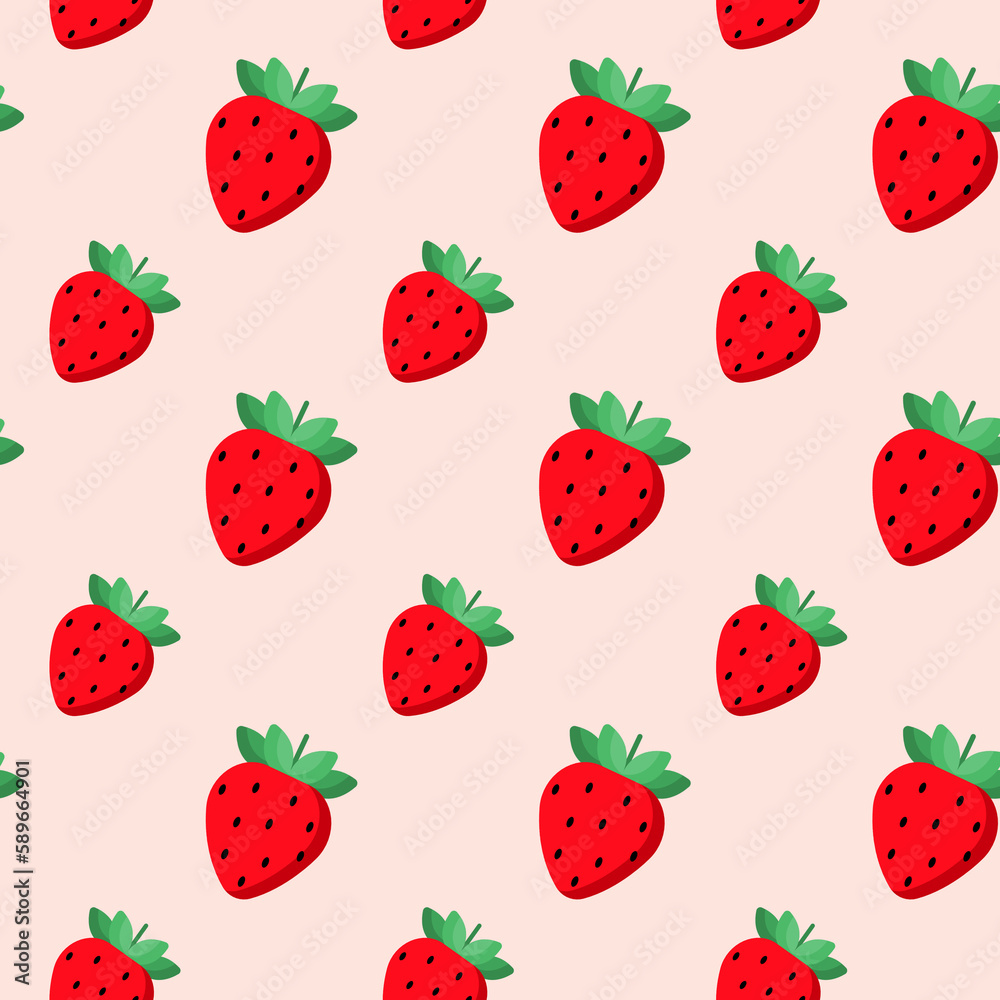 Cute strawberry seamless pattern.Pattern with sweet red strawberry with a stem on white background. Healthy vegetarian food Cute strawberry seamless pattern.Pattern with sweet red strawberry with a stem on white background. Healthy vegetarian food