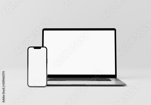 Modern Laptop Mockup Front View and Smartphone Mockup High Quality, notebook mockup and phone device mockup for ui ux app and website presentation.