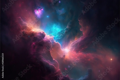 Space background with purple nebula and stars  deepsky astrography. Cosmic purple light background. AI generative.