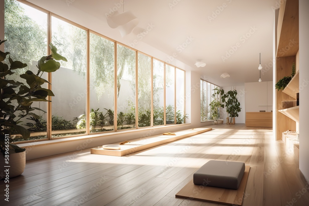 Fototapeta premium interior of a yoga room with large windows