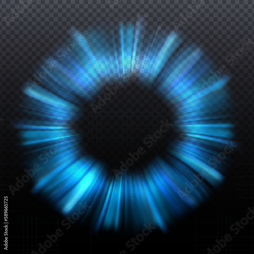 Vector Circle Burst with Shiny Light. Abstract Glowing Energy Rays Effect on Dark Background