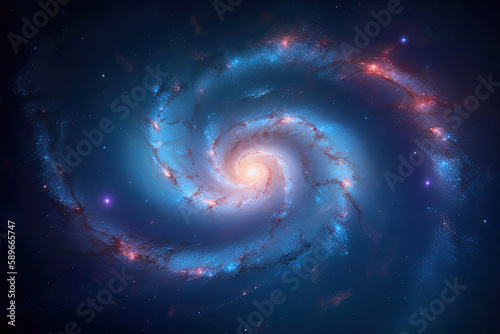 generative ai illustration of a blue fantasy galaxy in starry space sky