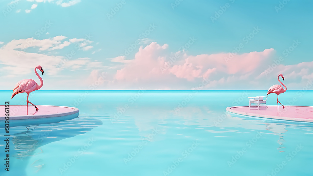 holiday travel vacation background with flamingo, summer fun destination, generative AI tools 

 