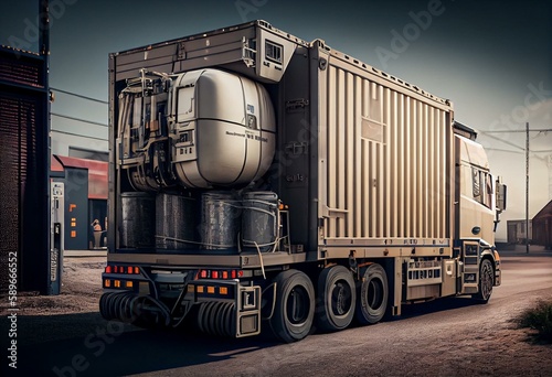 lkw mit containern. Generative AI photo