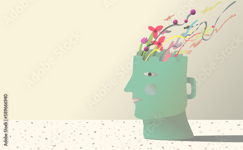 Concept art of mental health, dream, brain, soul, mind and spiritual , surreal painting, conceptual vector illustration, imagination artwork.