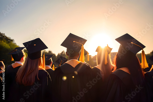 graduation hats on university graduates, Generative AI