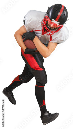 American football player with the ball isolated on a white background