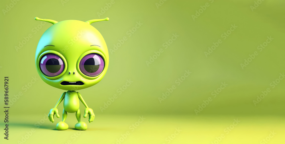 Obraz premium UFO day background with copyspace. Cute,cartoon aliens collection. Commercial banner. Room for Copy. Empty flat background. Generative ai.