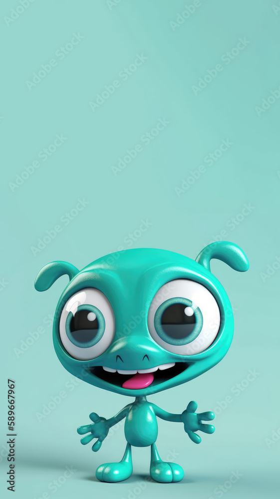 Fototapeta premium UFO day background with copyspace. Cute,cartoon aliens collection. Commercial banner. Room for Copy. Empty flat background. Generative ai.