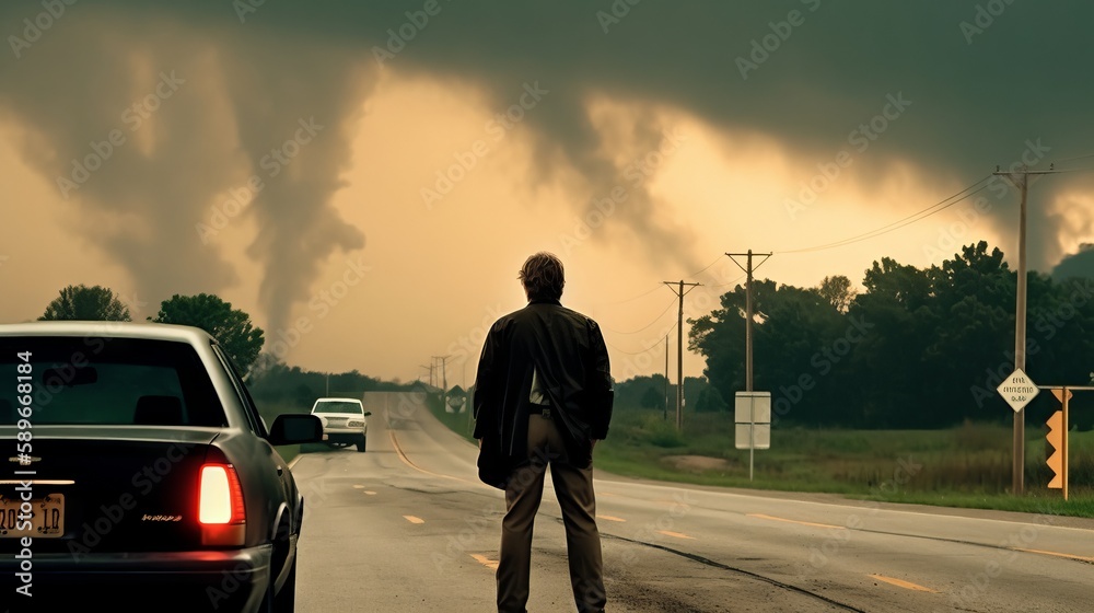 A deadly storm producing tornadoes and destruction. Generative AI. 