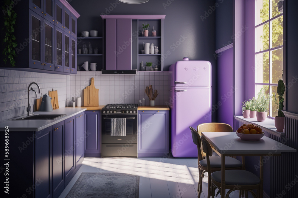 Modern kitchen interior. Super photo realistic background, generative ai illustration Modern kitchen interior. Super photo realistic background, generative ai illustration