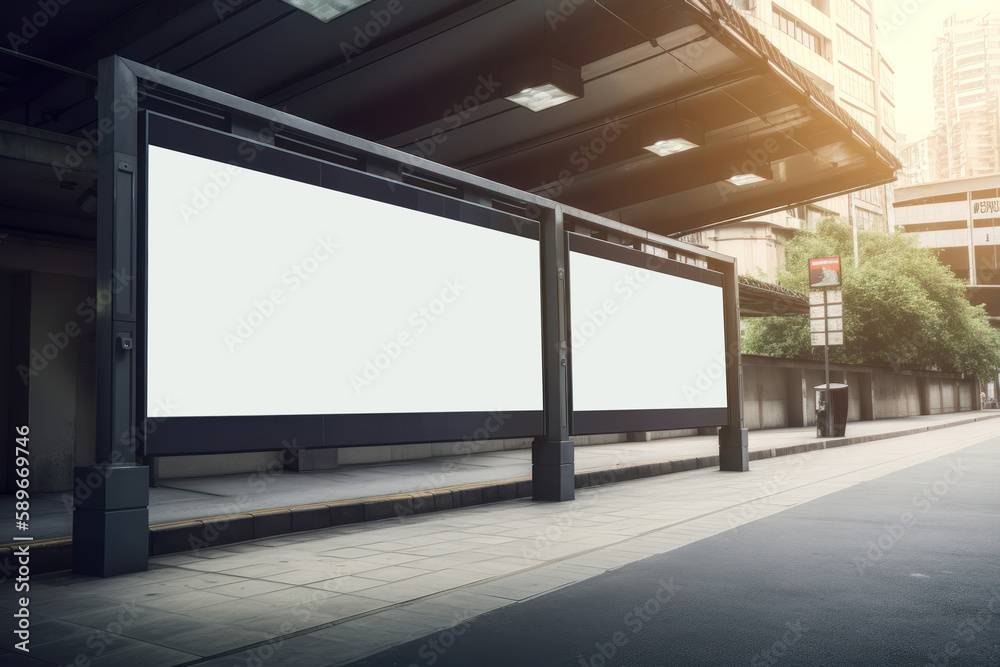 Clear Billboard in public place with blank copy space screen for advertising or promotional poster content. AI generated