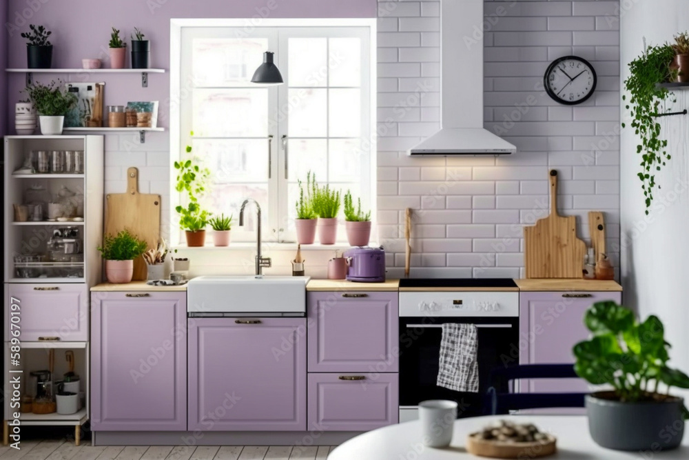 Fototapeta premium Modern kitchen interior. Super photo realistic background, generative ai illustration