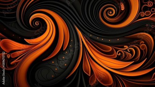 An abstract background with orange and black. Generative AI. 