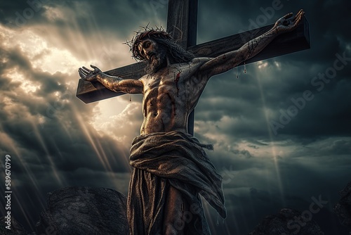 Crucifixion of Jesus Christ made with generative AI photo