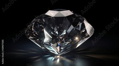 Shiny diamond in rainbow reflective color  on black background  AI generated