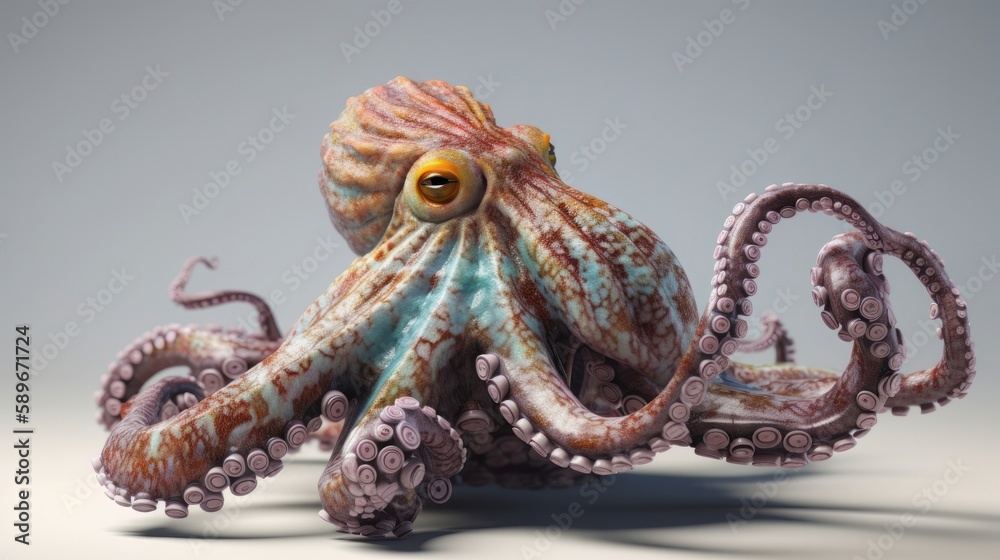 A colorful octopus sculpture sitting on top of a black tablecloth covered table top next to a black wall with a black background behind it. Generative ai A colorful octopus sculpture sitting on top of a black tablecloth covered table top next to a black wall with a black background behind it. Generative ai