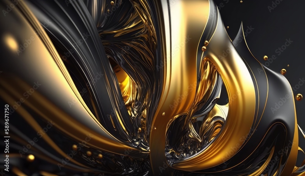 Obraz premium Golden shiny gradient background. golden paper with metallic effect, gold and black, wave, texture. Generative ai