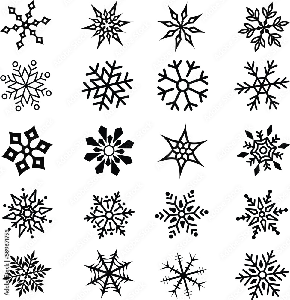 Pack of 20 Unique Snowflakes for Your Designs Pack of 20 Unique Snowflakes for Your Designs