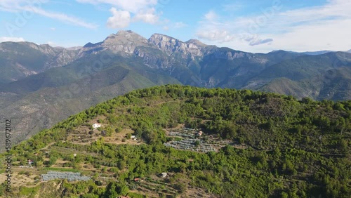 Drone's Eye View of Lush Green Mountains in Liguria, Italy