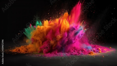 A powdered, abstract, background. An eruption of colorful powder against a white background. The cloud took on a variety of hues. In the aftermath, dust of all colors scatters. Generative ai