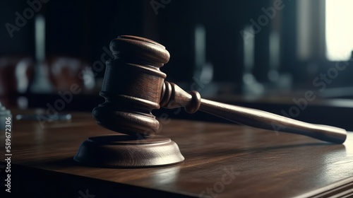 Justice Served: Gavel on Wooden Desk in Courtroom. Generative ai