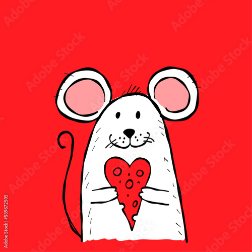 Cute mouse with heart. Be my Valentine. Valentine's day banner, background, f...