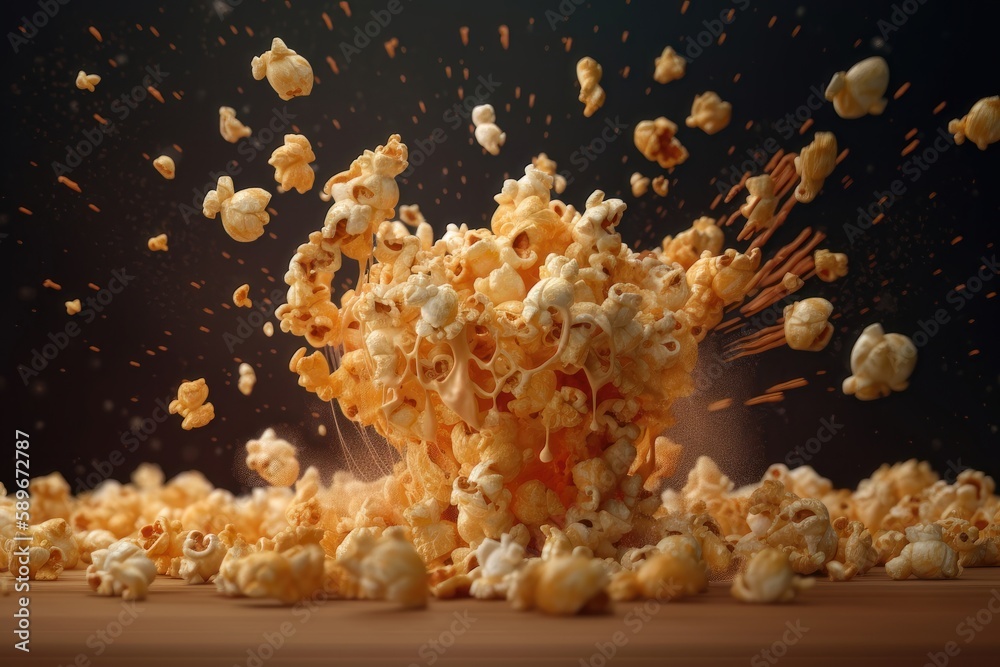 Popcorn explosion. AI generated