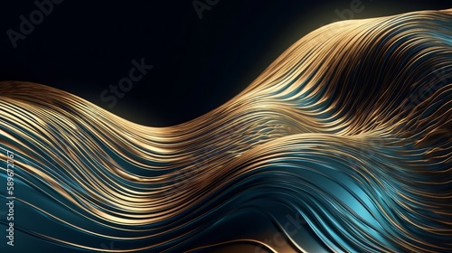 Metallic abstract wavy liquid background layout design tech innovation. Generative AI