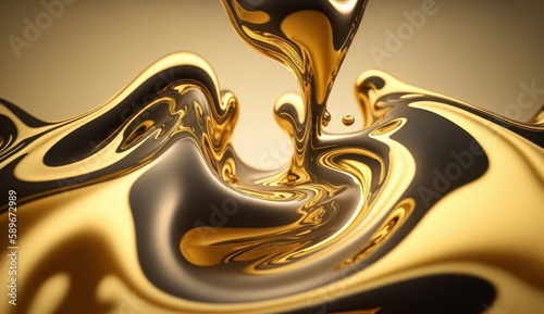 Metallic abstract wavy liquid background layout design tech innovation. Generative ai