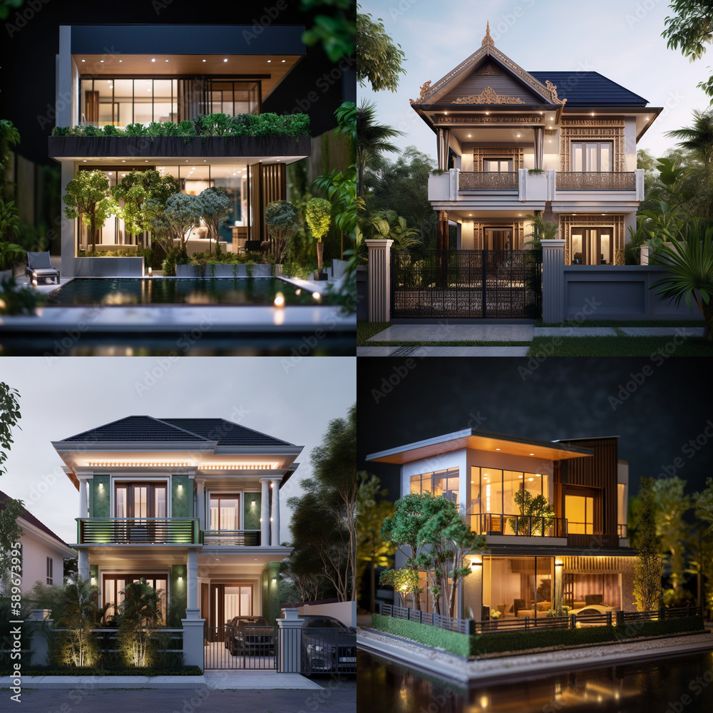 the exterior of a modern style home hyperrealistic precision, light white and dark green, light brown and light blue, iconic, engineering/construction and design , Created using generative AI the exterior of a modern style home hyperrealistic precision, light white and dark green, light brown and light blue, iconic, engineering/construction and design , Created using generative AI