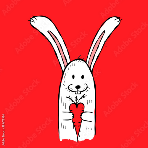 Cute bunny with heart. Be my Valentine. Valentine's day banner, background, f...