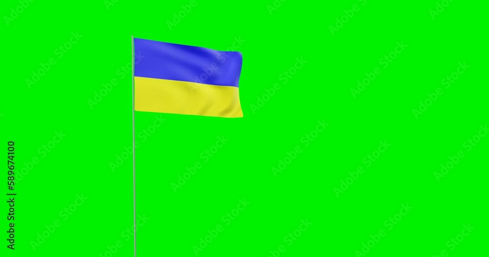 Waving flag of Ukraine on a green background. The bicolor flag of Ukraine flutters in the wind. Yellow, blue. Waving flag of Ukraine on a green background. The bicolor flag of Ukraine flutters in the wind. Yellow, blue.