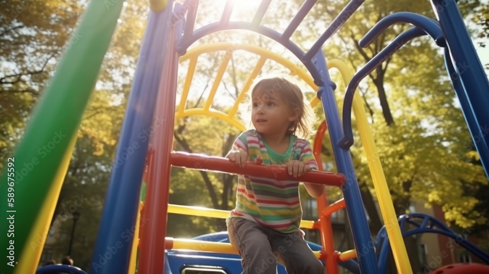 Happy boy playing in the park on a sunny day with a big smile on his face. Generative AI. Happy boy playing in the park on a sunny day with a big smile on his face. Generative AI.