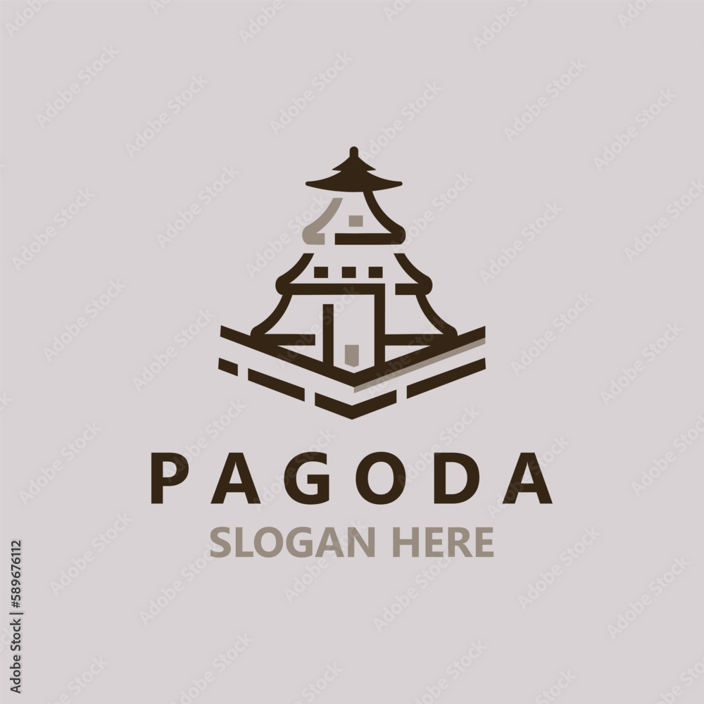 Pagoda culture logo vintage design illustration, temple heritage building vector