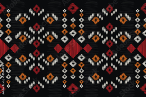 Ethnic Ikat fabric pattern geometric style.African Ikat embroidery Ethnic oriental pattern black background. Abstract vector illustration.For texture clothing scraf decoration carpet.