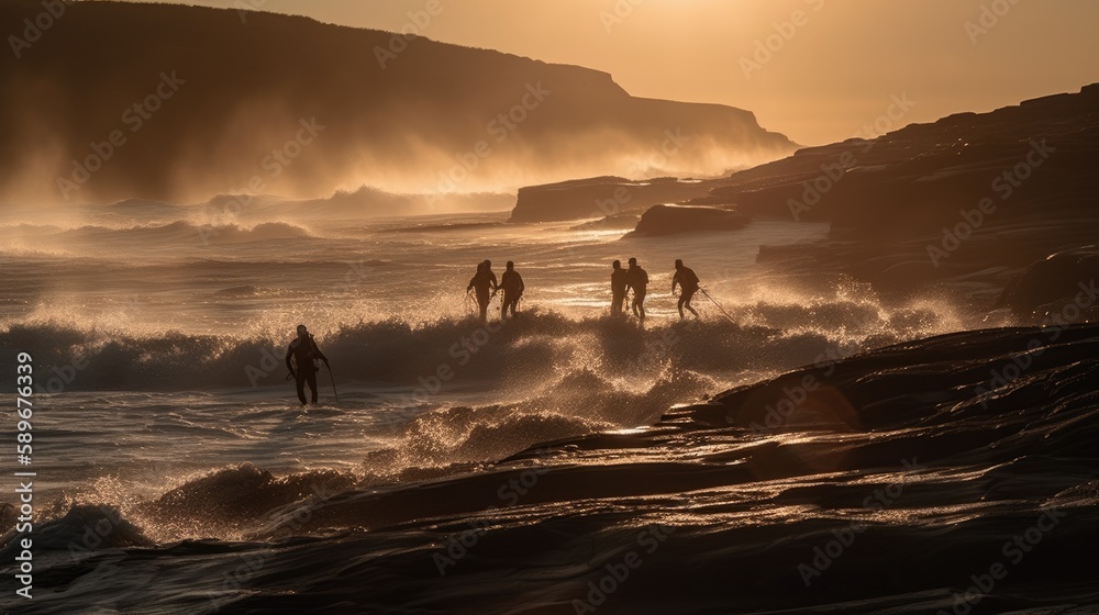 Obraz premium Adventure Seekers: Hiking and Enjoying Outdoor Sports and Activities in Scenic Landscapes. Generative AI