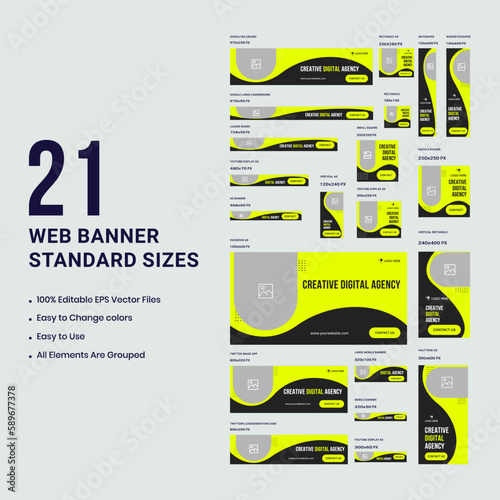 Creative web set banner template design for social media posts, digital agency web bundle banner template design, editable vector eps 10 file format