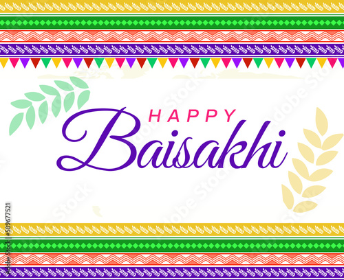 Happy Baisakhi background with colorful crops and traditional border design