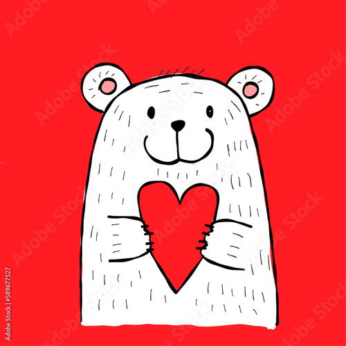 Cute bear with heart. Be my Valentine. Valentine's day banner, background, fl...
