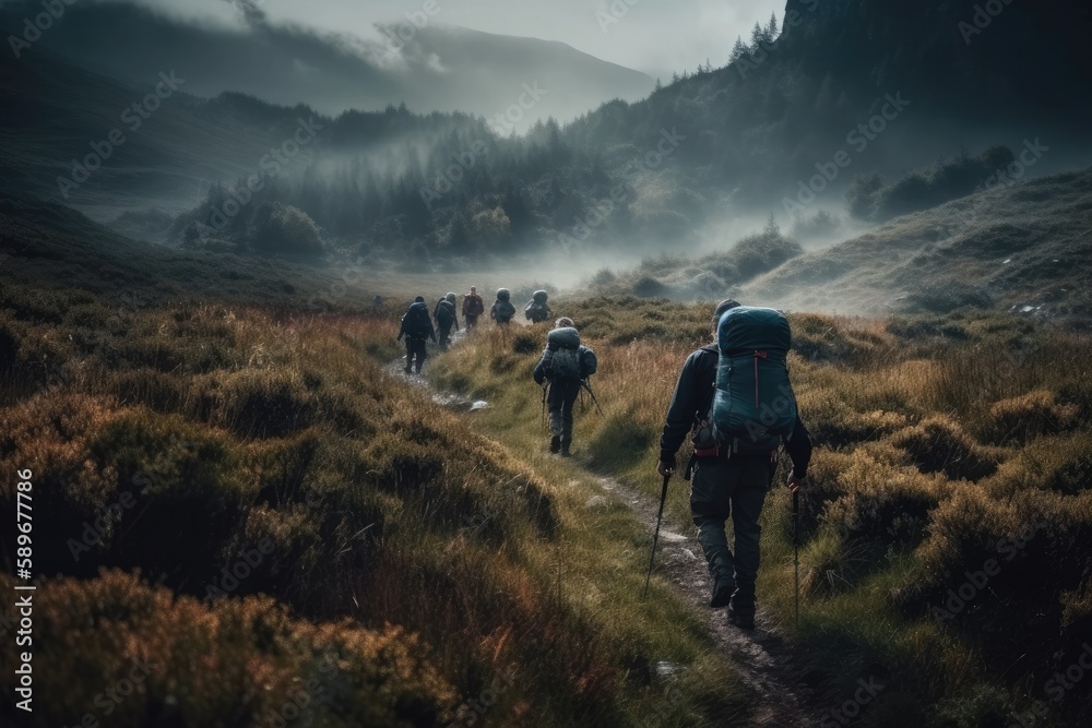 Adventure Seekers: Hiking and Enjoying Outdoor Sports and Activities in Scenic Landscapes. Generative AI