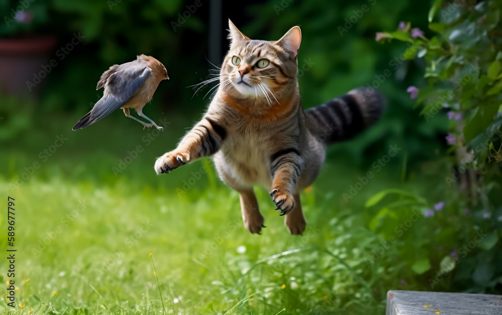 Cat Catching Bird