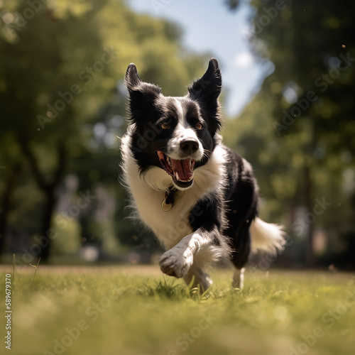 Border collie dog runs to meet