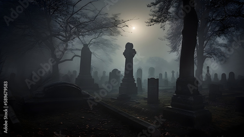 misty morning in the graveyard generative ai