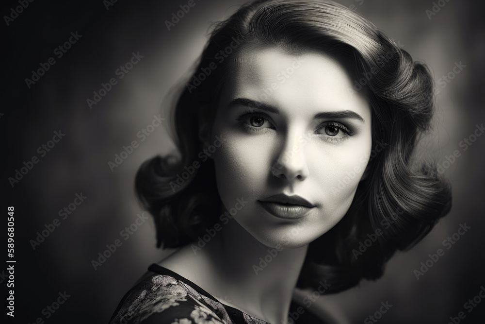 Timeless portrait of a woman with classic and elegant features in monochromatic style, generative ai Timeless portrait of a woman with classic and elegant features in monochromatic style, generative ai