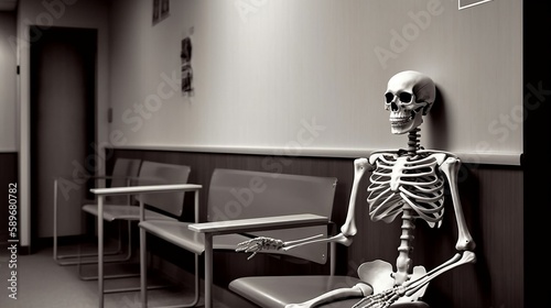 une personne a attendu trop longtemps dans une salle d'attente et s'est transformée en squelette - generative ai