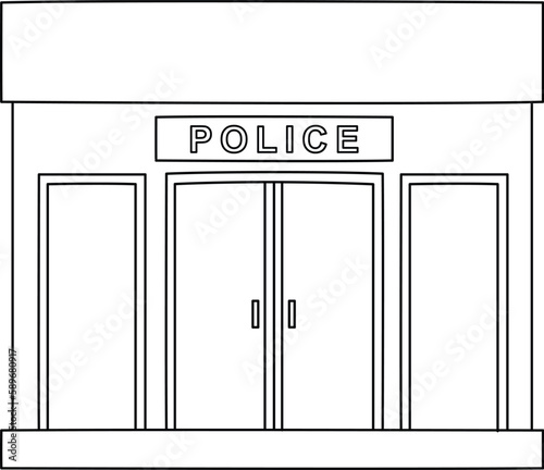Police Station Isolated Coloring Page for Kids