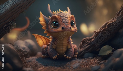 Cute animated Baby Dragon   generative AI